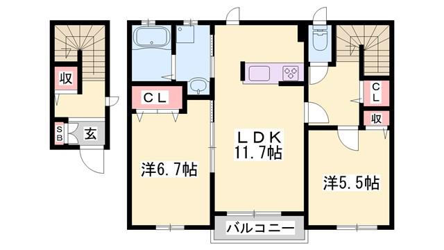シャーメゾン華(2LDK/2階)の間取り写真