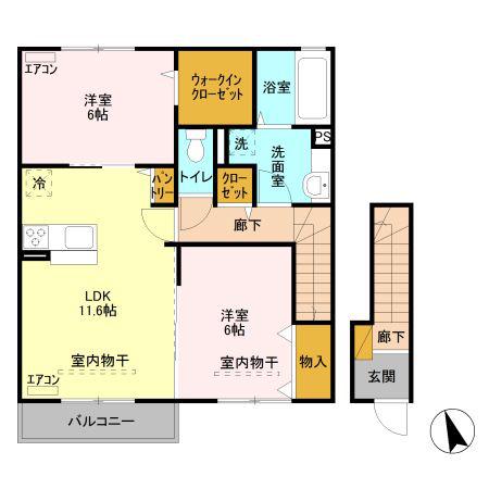 シュエット I(2LDK/2階)の間取り写真