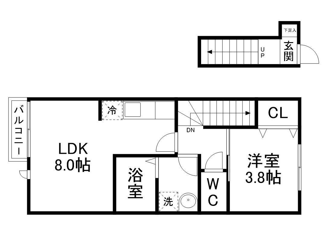 メゾン・ヴェルデ長町(1LDK/2階)の間取り写真