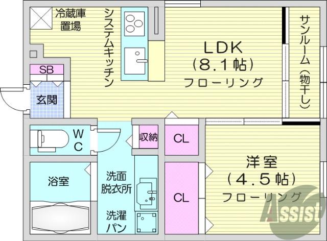 ティエドール B(1LDK/2階)の間取り写真