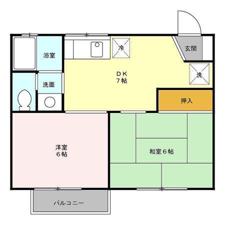 コスモクレールII(2DK/1階)の間取り写真
