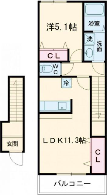 OCEAN 松阪(1LDK/2階)の間取り写真