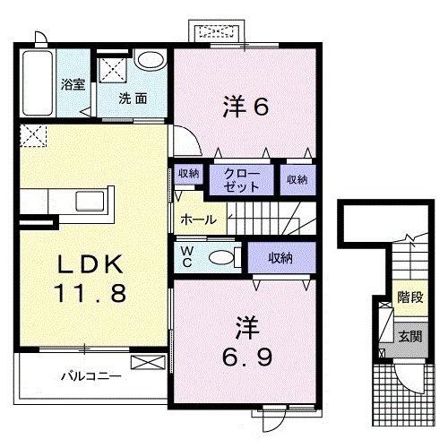 クレバーハウスII(2LDK/2階)の間取り写真