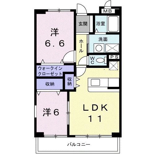 インターパークヒルズ(2LDK/6階)の間取り写真
