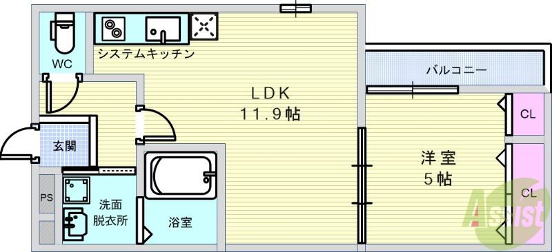 フジパレス服部西町II番館(1LDK/3階)の間取り写真