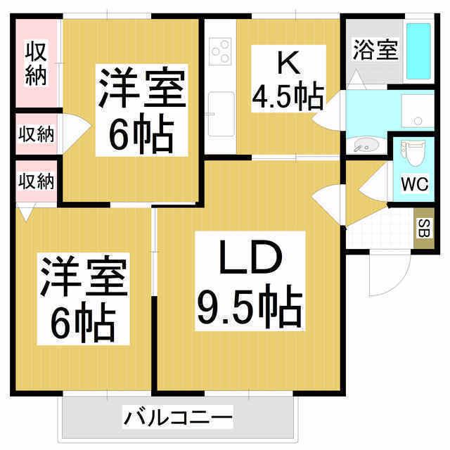 クレア・笹部 A(2LDK/1階)の間取り写真