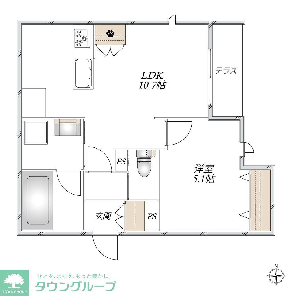 AL SOLE(1LDK/1階)の間取り写真