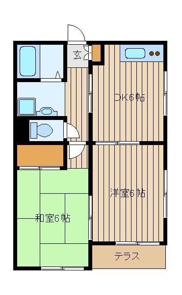 エーデルハイムA(2DK/1階)の間取り写真