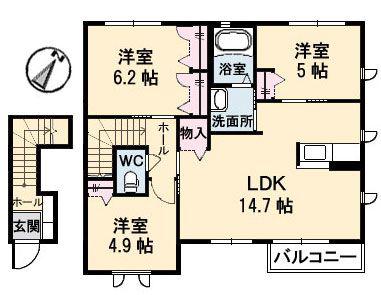 パールハイツ H棟(3LDK/2階)の間取り写真