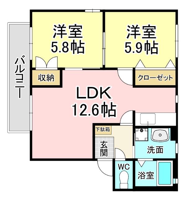 グラン・シャーメゾン D棟(2LDK/1階)の間取り写真