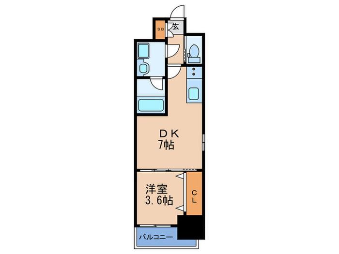 扇町公園プライマリーワン(1DK/8階)の間取り写真