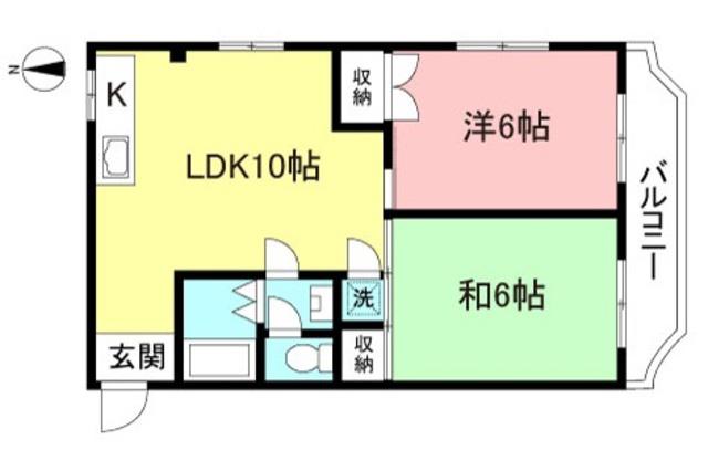シティリバー武蔵野(2LDK/2階)の間取り写真