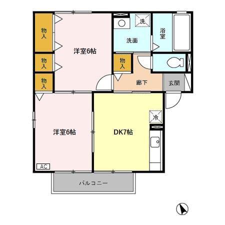 ウィルモア今江B(2DK/1階)の間取り写真