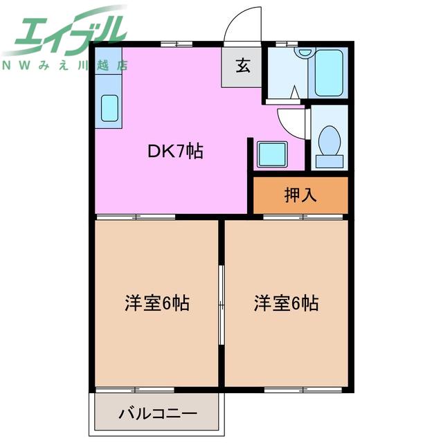 アネックス平津A棟(2DK/1階)の間取り写真