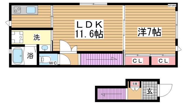 レガート甲南(1LDK/2階)の間取り写真