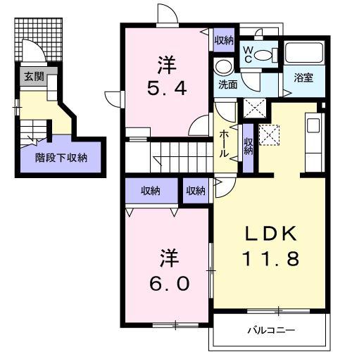 ドマーニC(2LDK/2階)の間取り写真