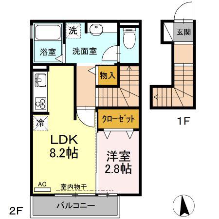 G-ROOM飯柄 A棟(1LDK/2階)の間取り写真
