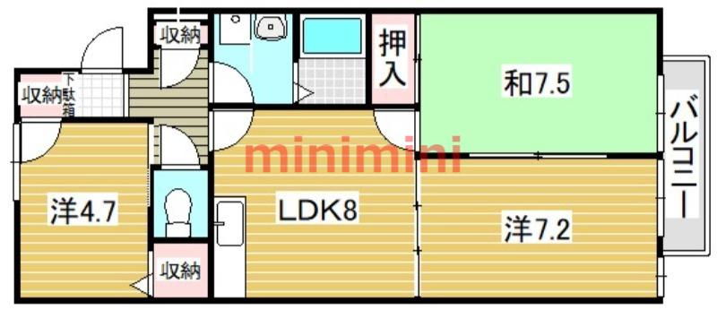 季楽荘(3DK/2階)の間取り写真