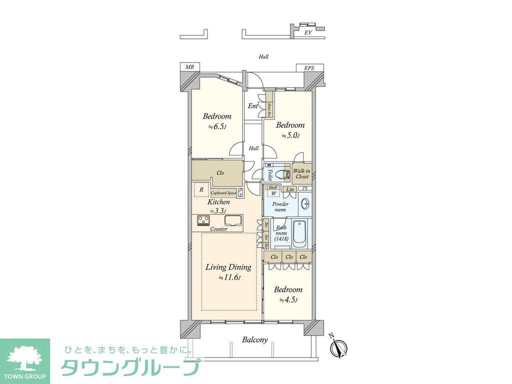 プラウド池下高見(3LDK/5階)の間取り写真