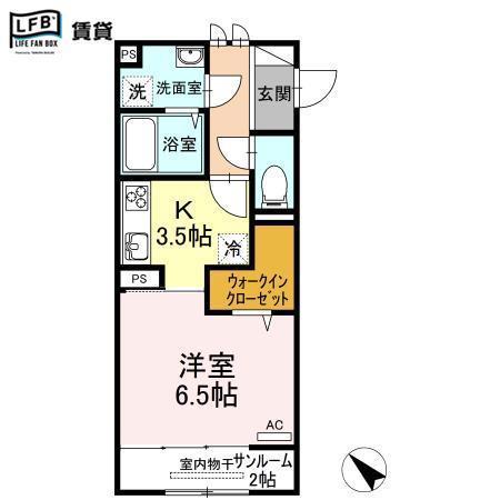 JR山陽本線 防府駅 徒歩46分 2階建 築8年(1K/2階)の間取り写真