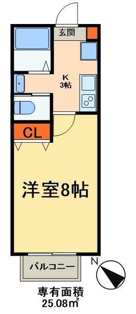 キャメル松戸5D(1K/1階)の間取り写真