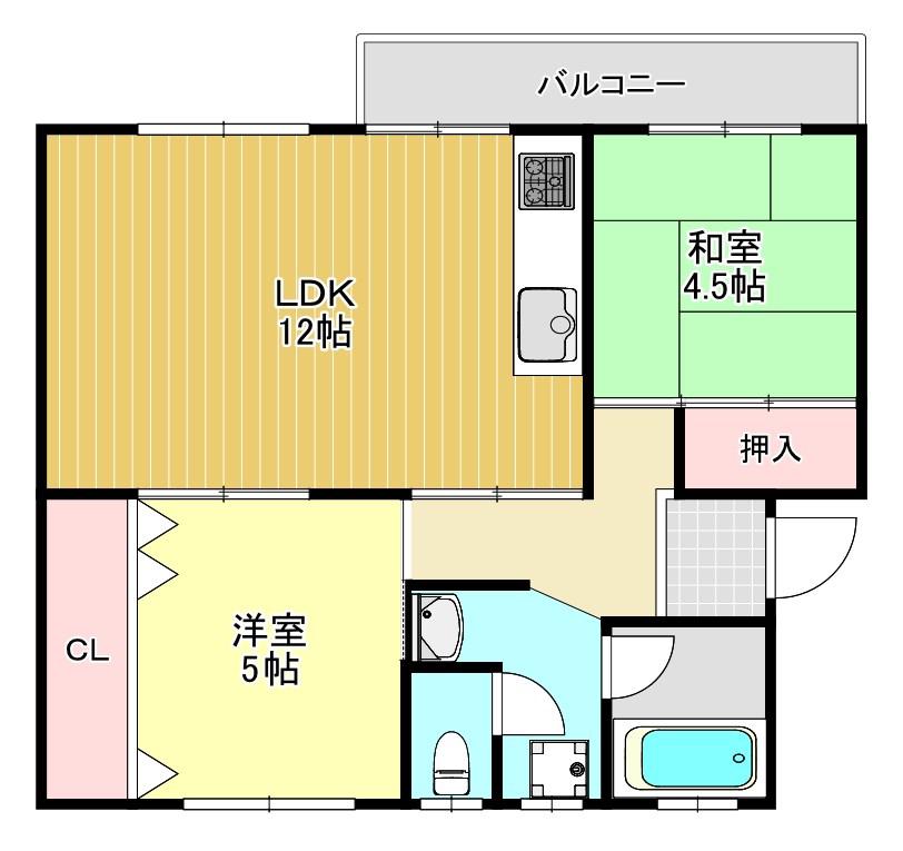 狭山6号棟(2LDK/4階)の間取り写真