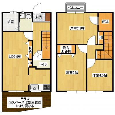 テラスハウス渡邉(3DK/1階)の間取り写真