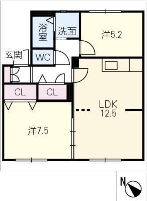 ドエルクレセント(2LDK/1階)の間取り写真