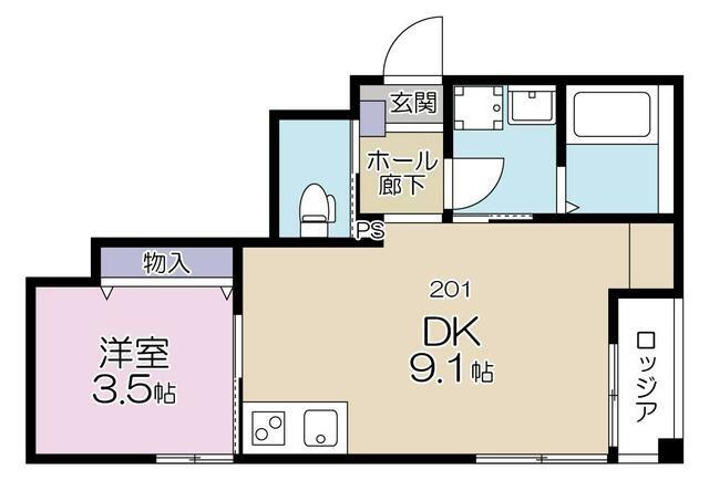 東急東横線 新丸子駅 徒歩2分 4階建 築8年(1LDK/2階)の間取り写真
