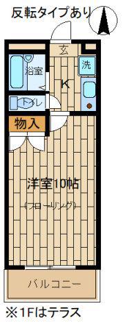 グリーンフラットD棟(1K/1階)の間取り写真