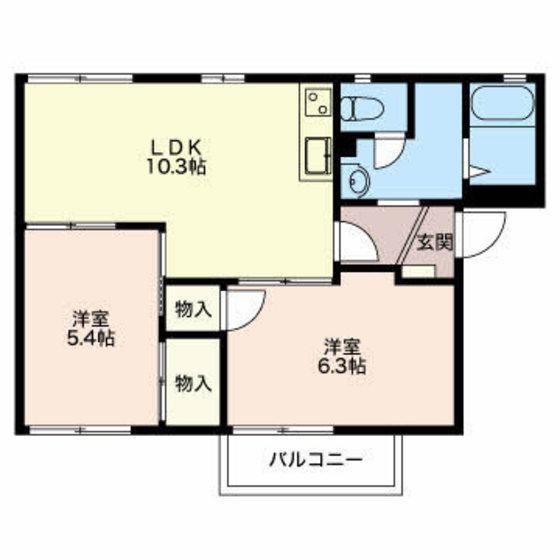 パラッツオ日永西 A棟(2LDK/1階)の間取り写真