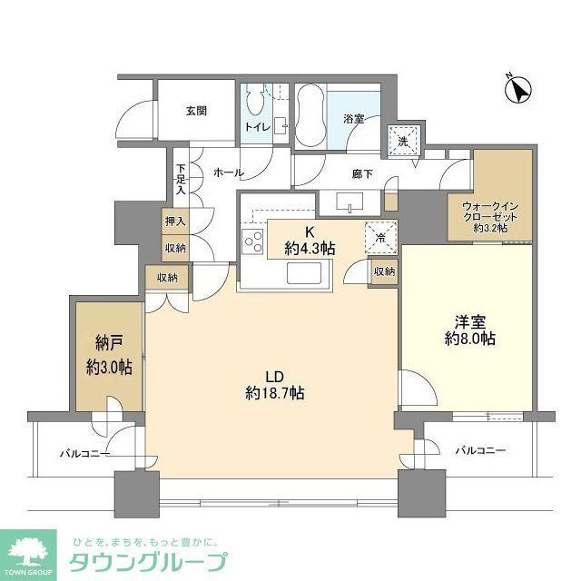 銀座タワー(1LDK/13階)の間取り写真