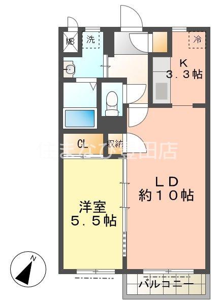 コーポラス丸山公園(1LDK/2階)の間取り写真