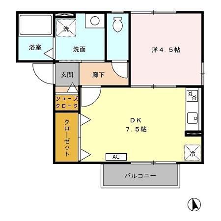 セジュール モア(1DK/2階)の間取り写真