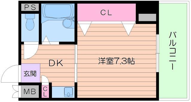 メロディーハイム美章園(1DK/7階)の間取り写真