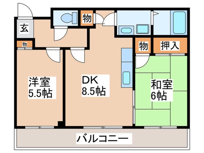 シャトルブラウンA(2DK/4階)の間取り写真