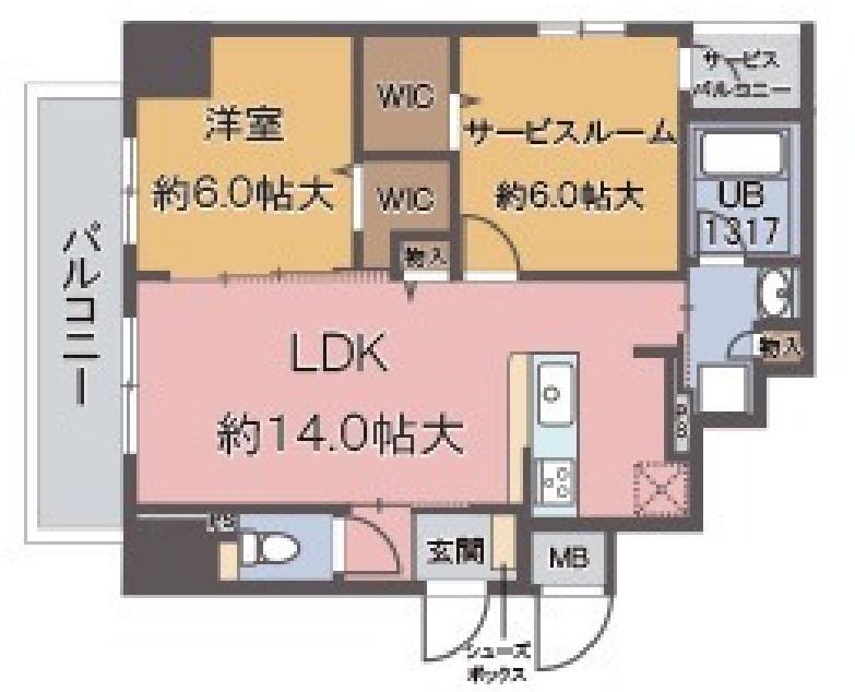 ラルジュ ルーセントオーデン 難波(2LDK/12階)の間取り写真