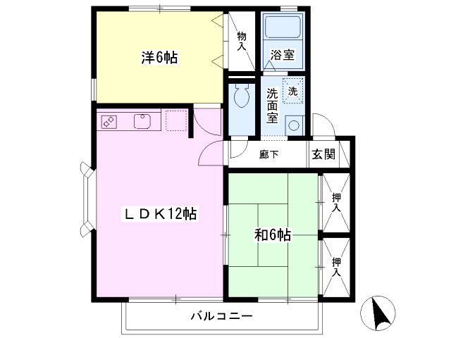 ハイカムールT・C棟(2LDK/2階)の間取り写真