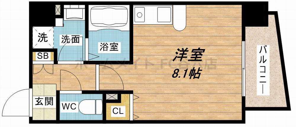 エイペックス松屋町ヴァンデュール(ワンルーム/1階)の間取り写真