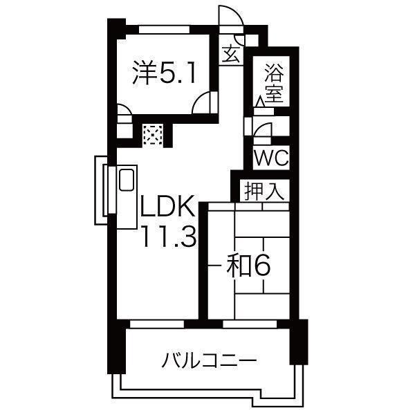 メゾン三田赤坂(2LDK/6階)の間取り写真