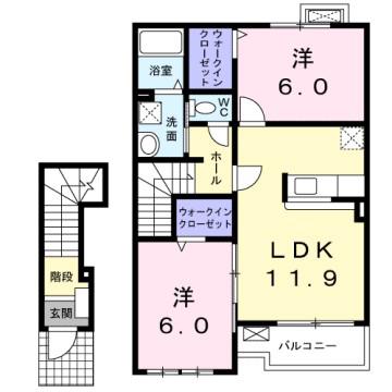 ラルジュ フォンテーヌIII(2LDK/2階)の間取り写真