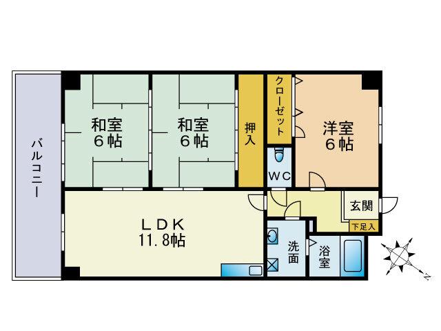 グランデージ箱崎(3LDK/3階)の間取り写真