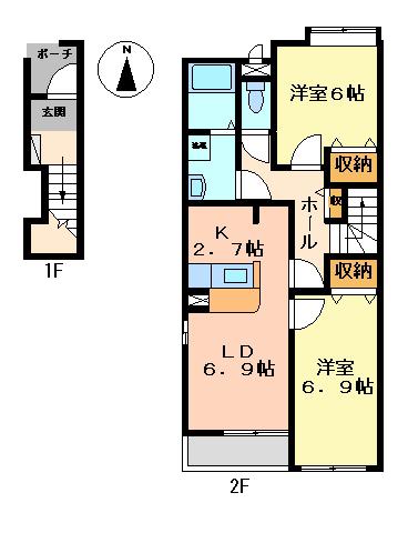 グローリーII A棟(2LDK/2階)の間取り写真