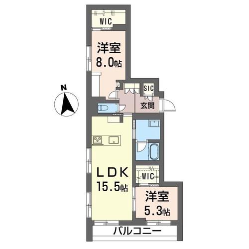 グランシャレ クラウン(2LDK/2階)の間取り写真