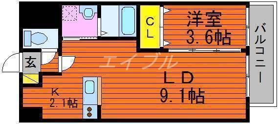 AXIS今(1LDK/9階)の間取り写真