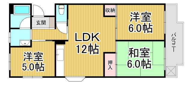 ハイツ百番館1(3LDK/2階)の間取り写真