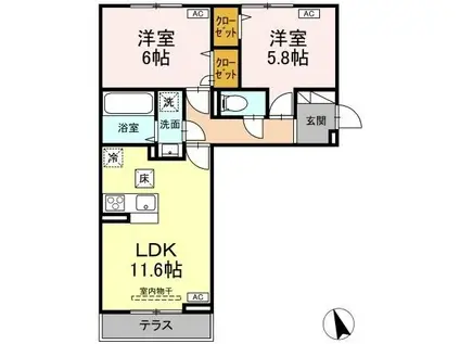 カサヴェール(2LDK/1階)の間取り写真