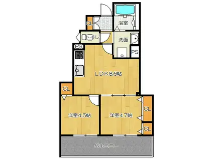 ラモーナ清瀧(2LDK/3階)の間取り写真