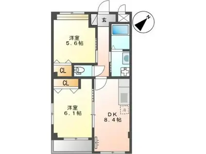 ミレネール(2DK/1階)の間取り写真