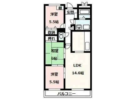 ヒルサイドガーデン千里山(3LDK/1階)の間取り写真